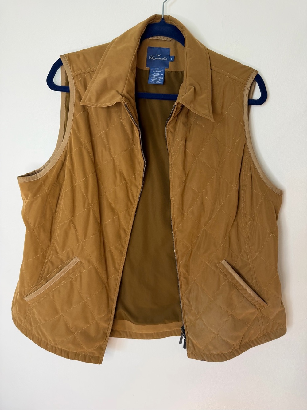Faconnable Quilted Tan/Brown Men's Sleeveless Vest Size Large Polyester lined